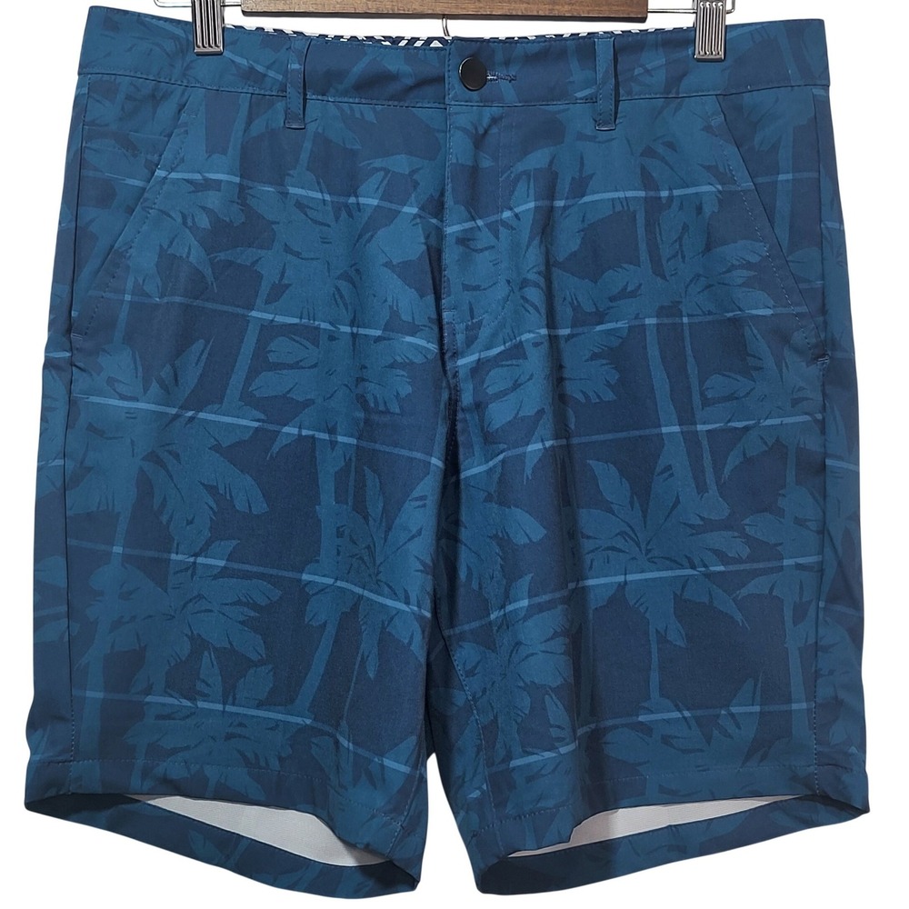 Trunks Surf & Swim Mens Blue Palm Tree Hybrid Shorts Size 30 Tropical Summer‎ *